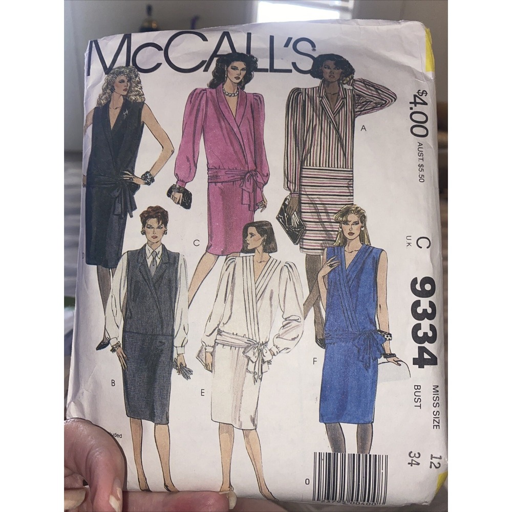 Vintage McCalls Dress Pattern 9334 Size 12 Cut Complete 1980s Retro Misses